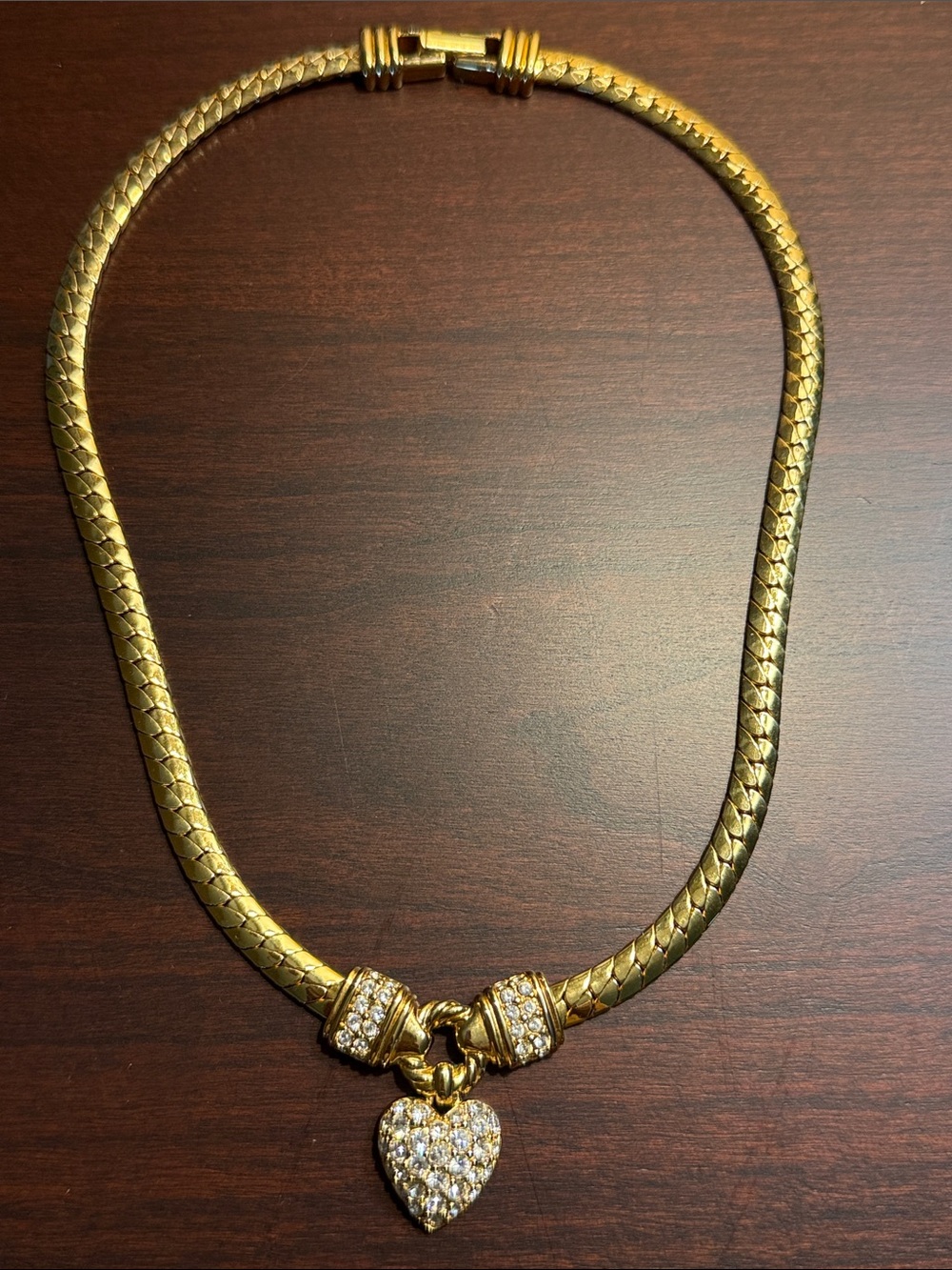 Vintage SWAROVSKI Gold Rhinestone Heart Classic Collar Necklace